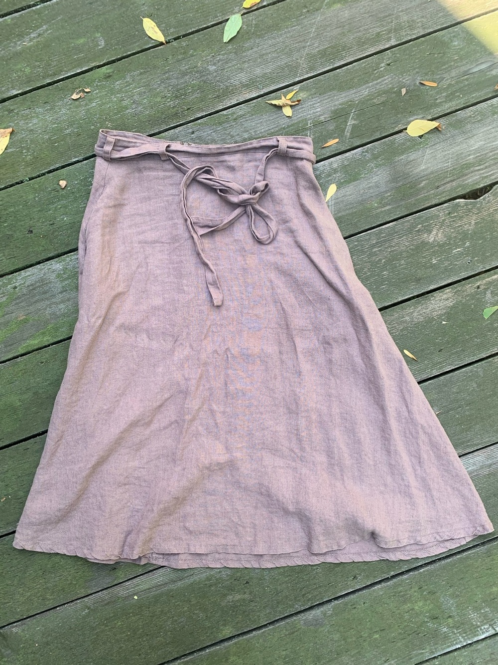 Linen handmade studio A-Line Skirt in Taupe Brown with Tie Waist